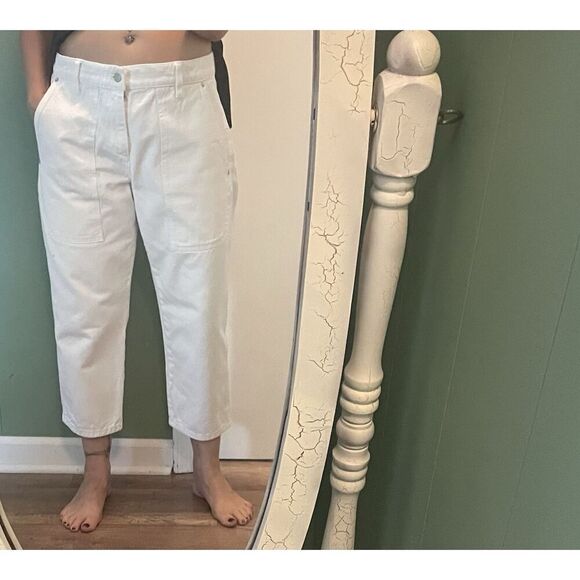 J Crew White High Rise Women’s Utility Pants 29P Cotton Cropped Fit - Picture 9 of 9